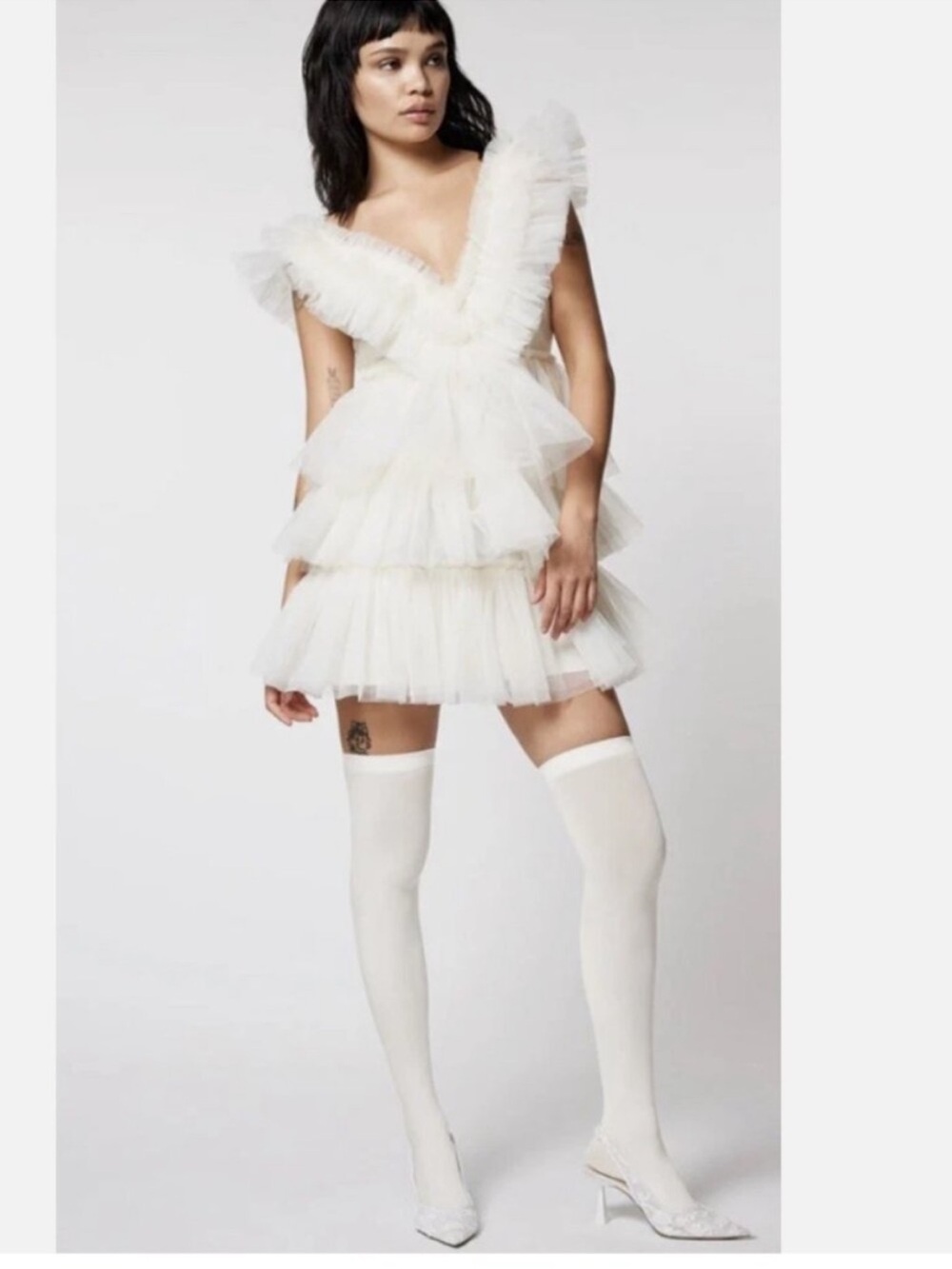 Betsey Johnson Ivory Tiered Tulle Mini Dress